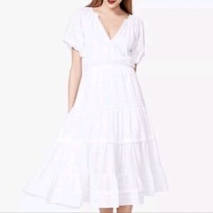 NWT Betsey Johnson puff sleeve tiered boho white cotton dress medium